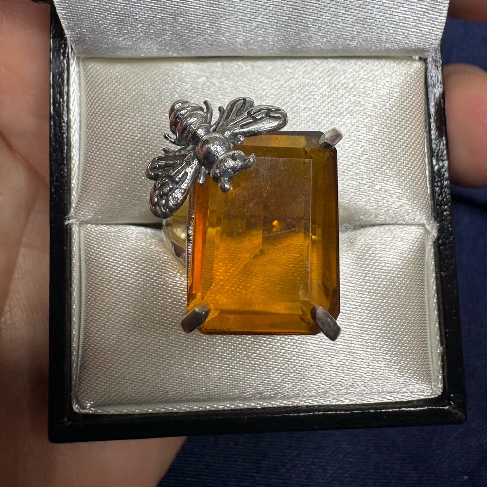Ring Citrine Gemstone 925 Sterling Silver Honey Bee 🐝 - Picture 3 of 8